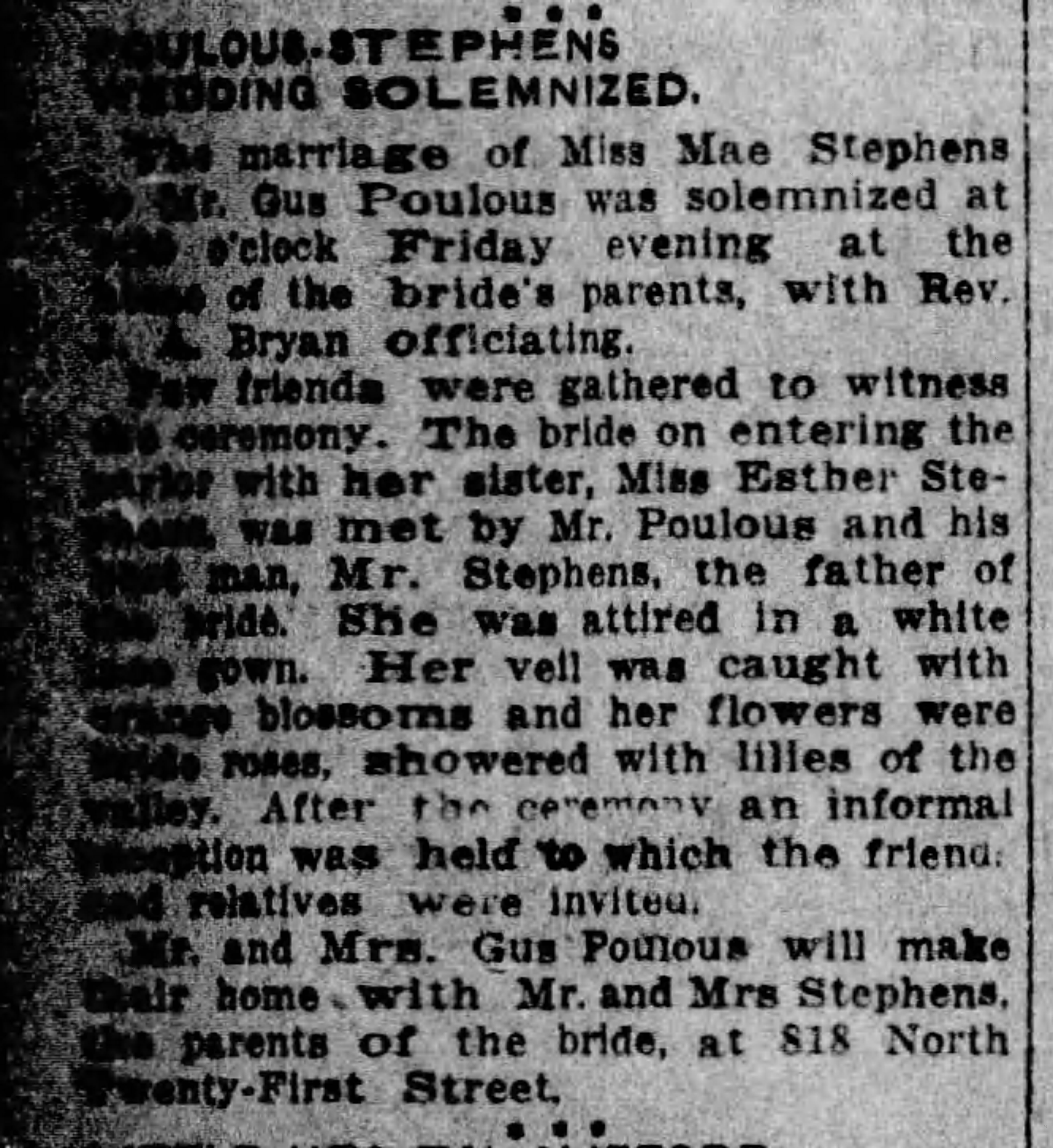 Mae Stephens-Gus Poulous